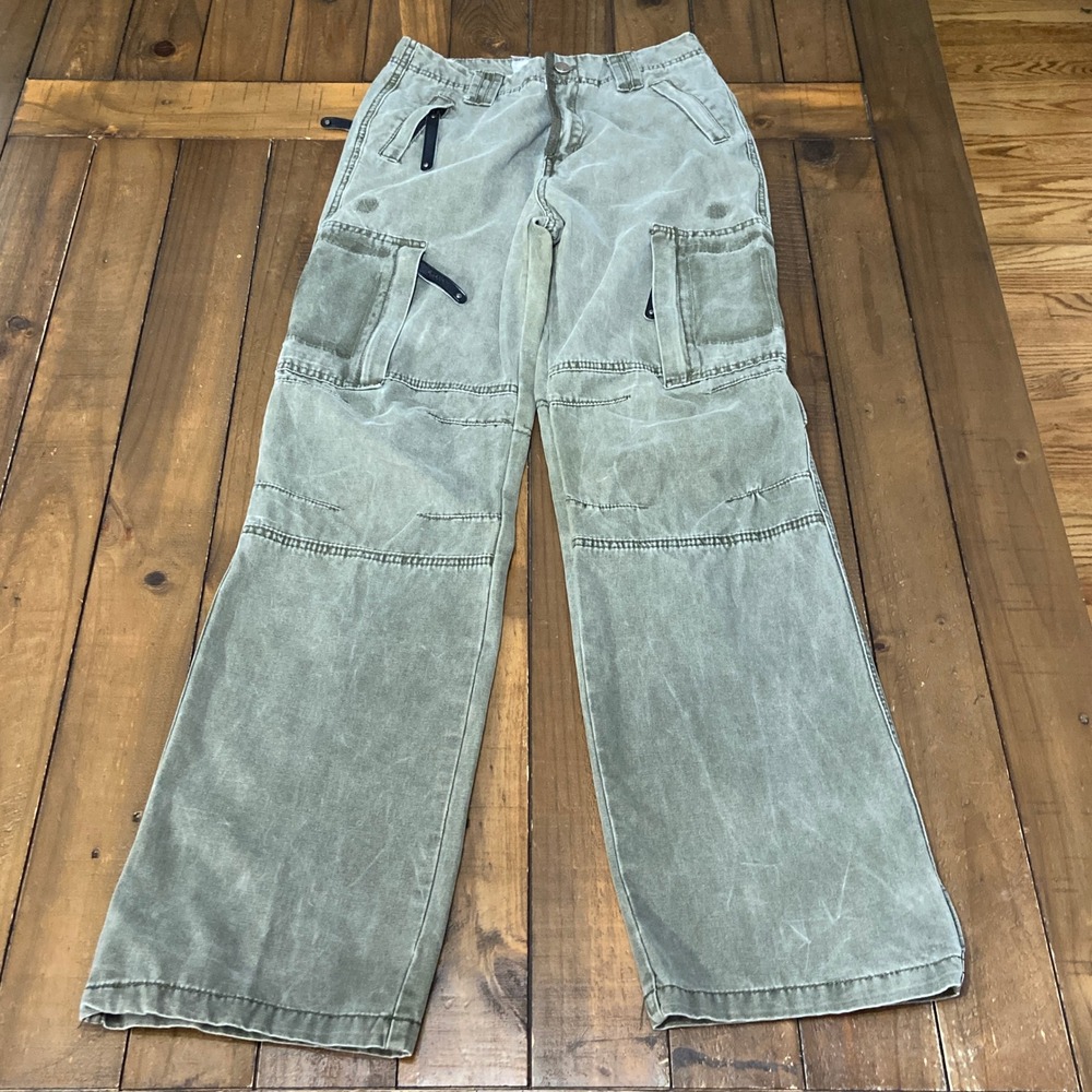 VTG Tough Jeansmith Distressed Cargo Pants Sage Green Wide Leg Y2K Tactical